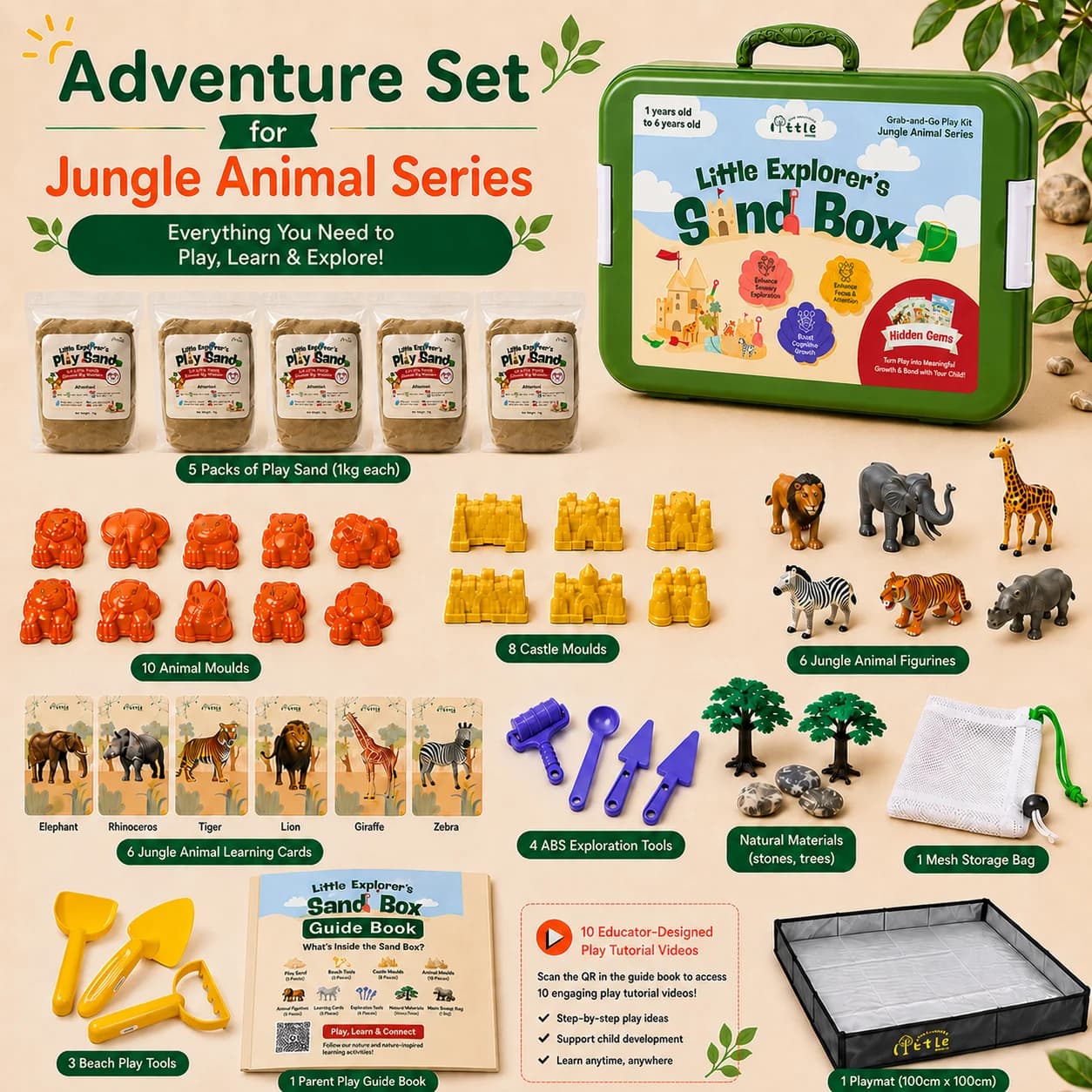 Little Explorer's Sand Box — Adventure Set contents for the Jungle Animal Series