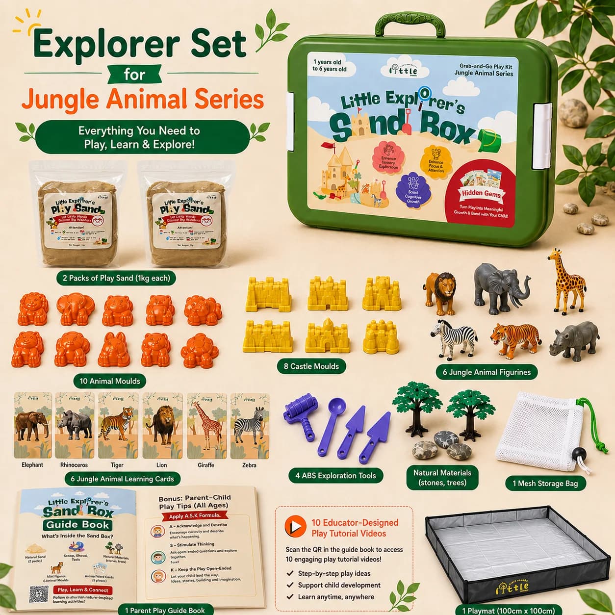 Little Explorer's Sand Box — Explorer Set contents for the Jungle Animal Series
