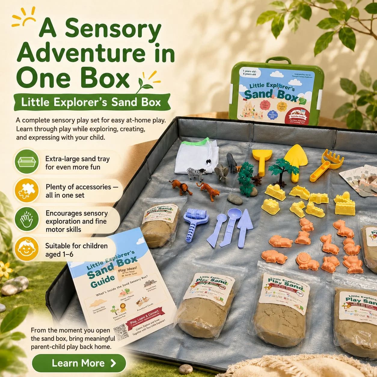 Little Explorer's Sand Box — The Sand Box laid out with all its accessories
